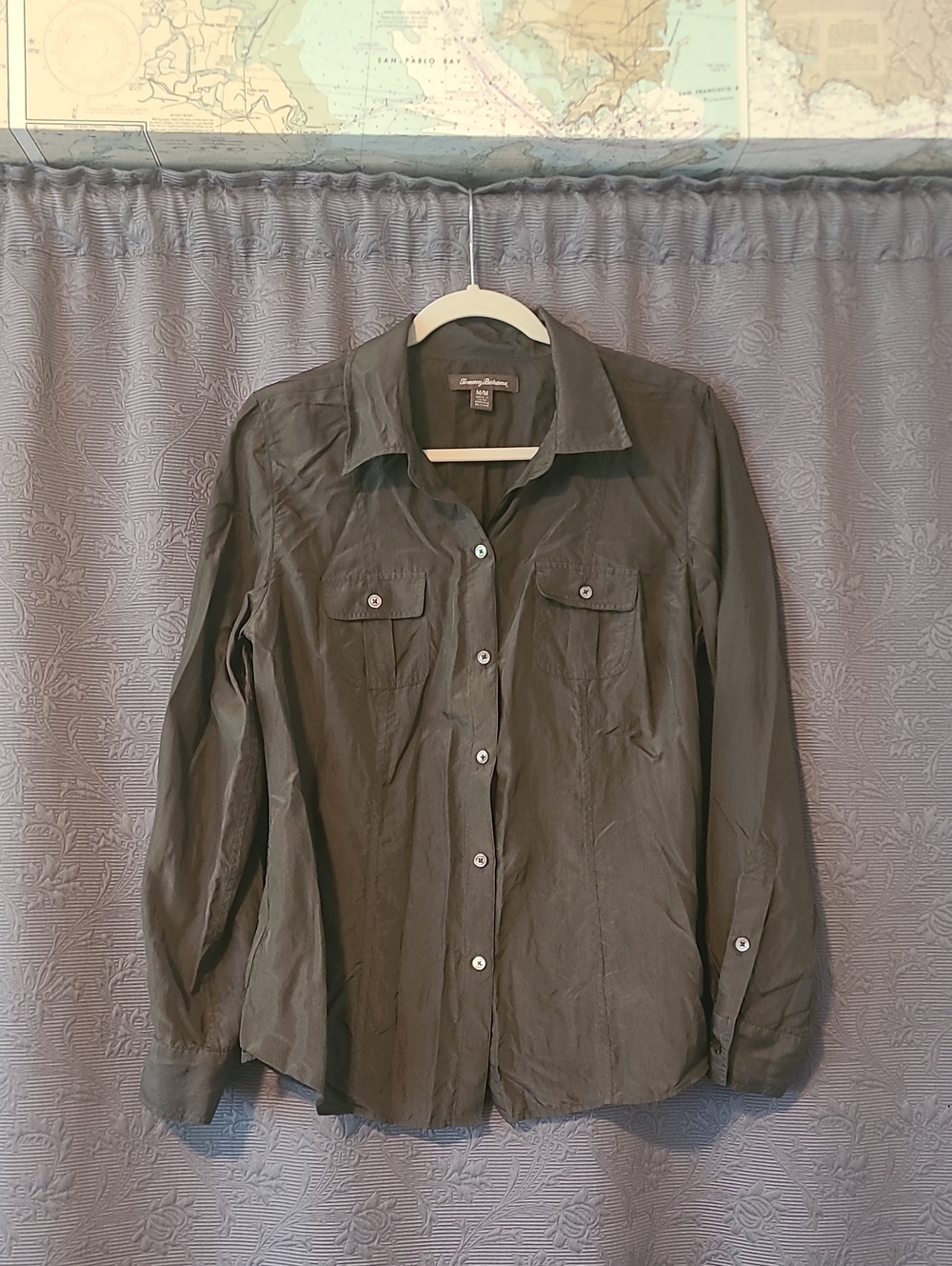 Tommy Bahama Men's Olive Green Silk Button-Up Shirt